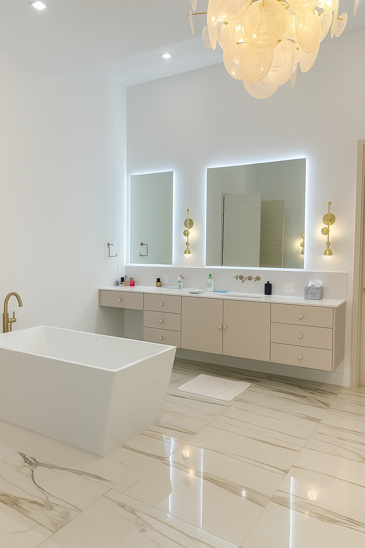 Custom bathroom mirror installation by RG Glass
