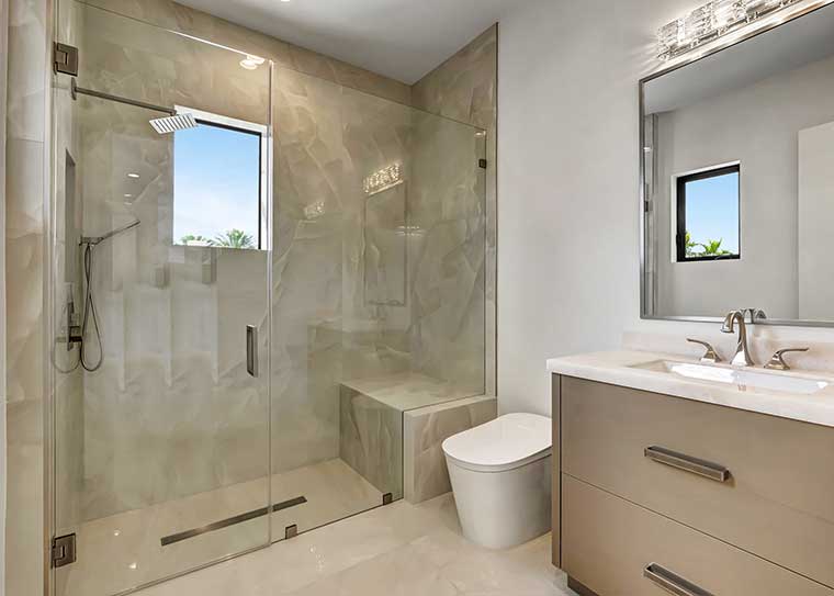 Frameless glass shower panel by RG Glass